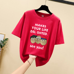 Real photo 2021 summer new loose large round neck short sleeve T-shirt women's 100 cotton