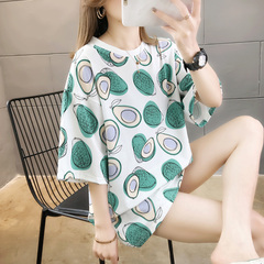 Real shooting summer new loose large round neck medium length short sleeve T-shirt pull frame
