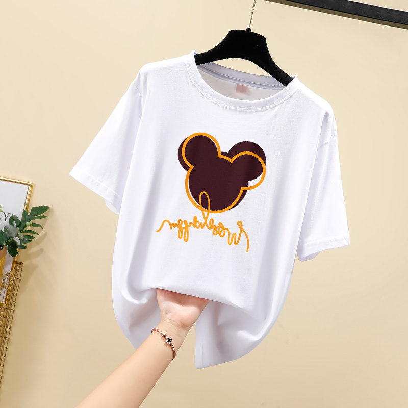 Real photo 2021 summer new loose SIZE MICKEY round neck short sleeve T-shirt for women