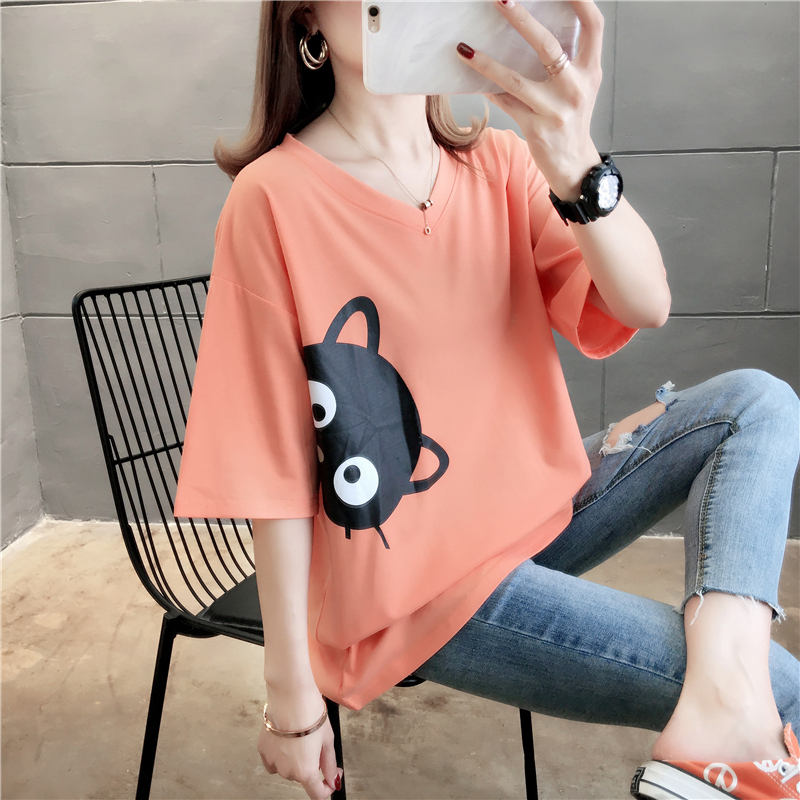 Photo of cute kitten short sleeve t-shirt female collar Korean new summer dress