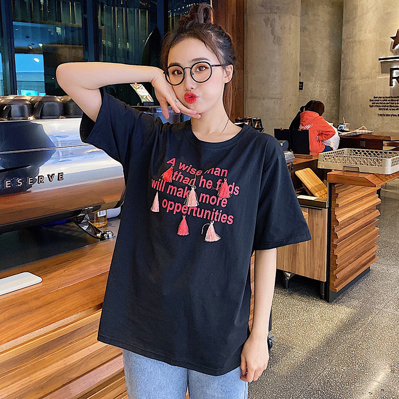 Summer net red European version Harajuku style short sleeve T-shirt women's combed cotton