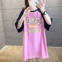 Real shot summer new color matching medium length short sleeve T-shirt pull frame