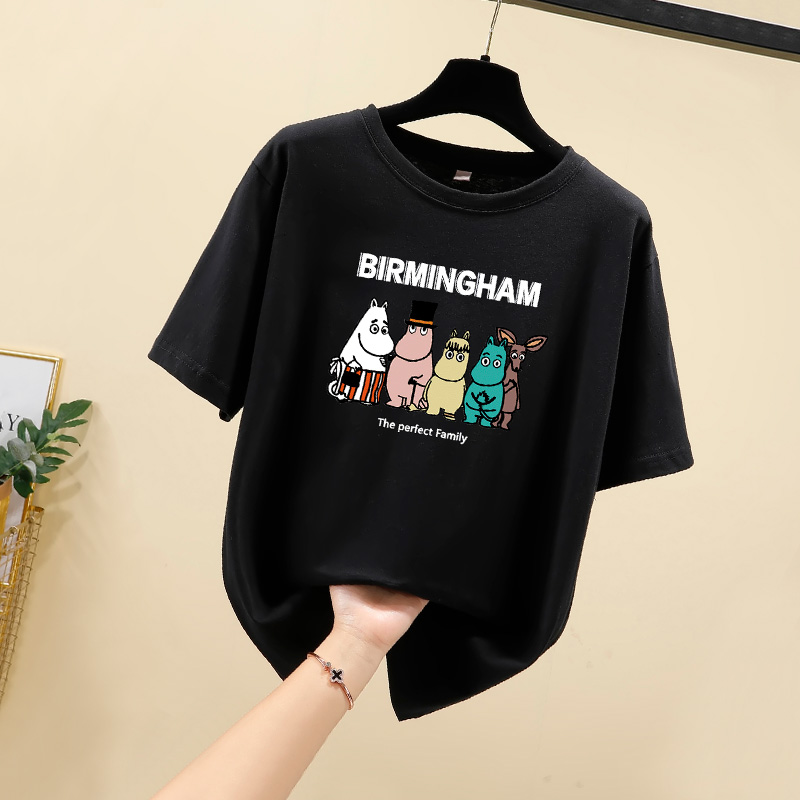 Real photo 2021 summer new loose large round neck short sleeve T-shirt for women