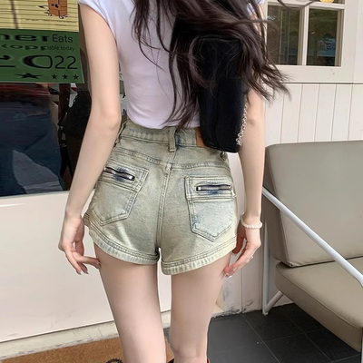 美式复古水洗牛仔短裤女