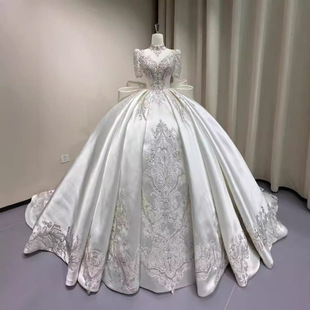 重工奢华婚纱新娘2025新款 主纱高级质感在逃公主小个子缎面大拖尾