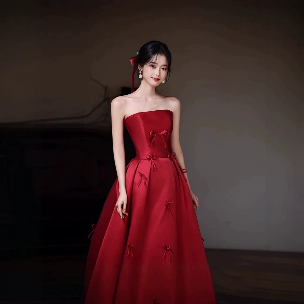 抹胸晚礼服2026新款简约高级感新娘订婚礼服结婚敬酒服出阁嫁衣女