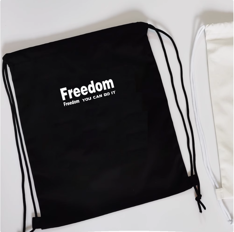 Freedom运动束口袋黑色多功能便携抽绳双肩包户外旅行包帆布拉绳