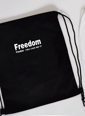 Freedom运动束口袋黑色多功能便携抽绳双肩包户外旅行包帆布拉绳