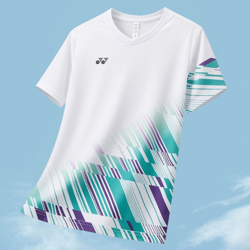 YY羽毛球服男女速干T恤V领短袖短裤运动套装训练比赛服夏季可定制