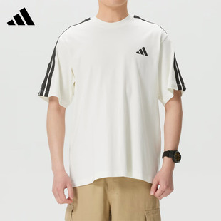 Adidas阿迪达斯男圆领短袖T恤三条纹宽松运动休闲半袖上衣KR2491