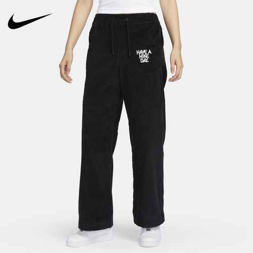NIKE耐克秋冬新款女子运动休闲灯芯绒阔腿高腰针织直通长裤HF0356