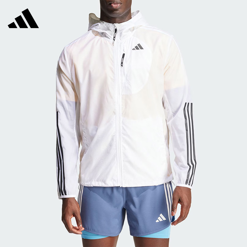 Adidas阿迪达斯男子夏季薄款运动休闲百搭连帽梭织夹克外套IQ3845