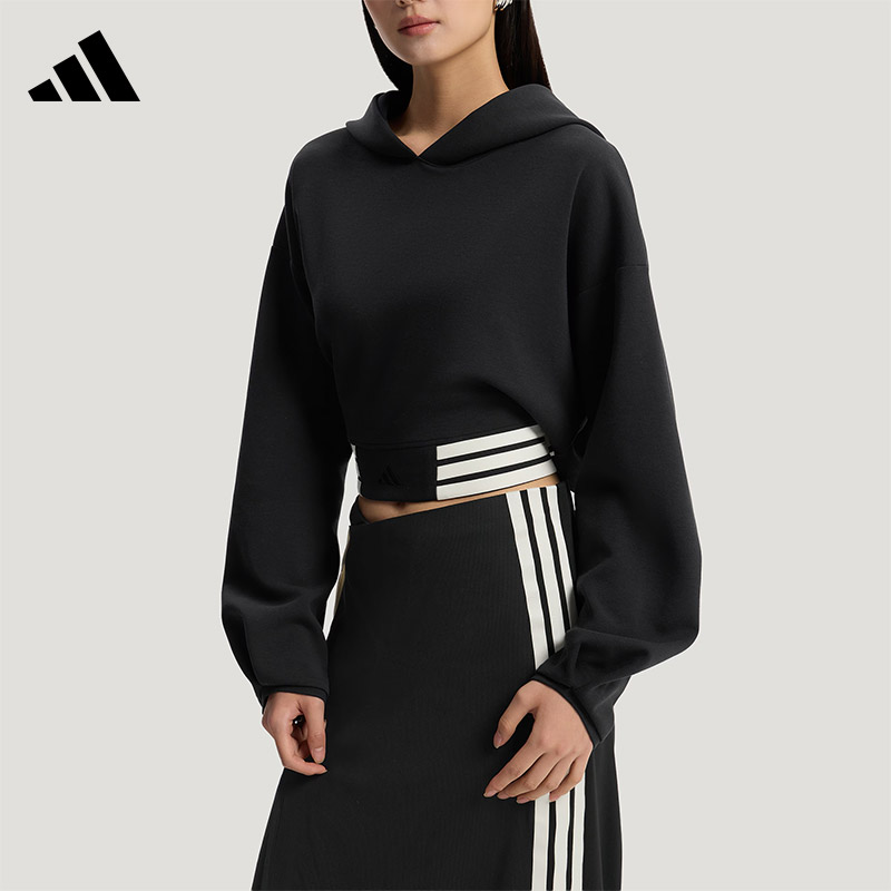 Adidas阿迪达斯女连帽套头衫短款宽松卫衣运动休闲外套上衣KX4642