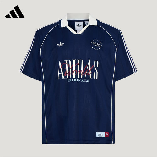 Adidas三叶草男女款短袖复古足球风POLOT恤潮运动休闲球衣KY2192