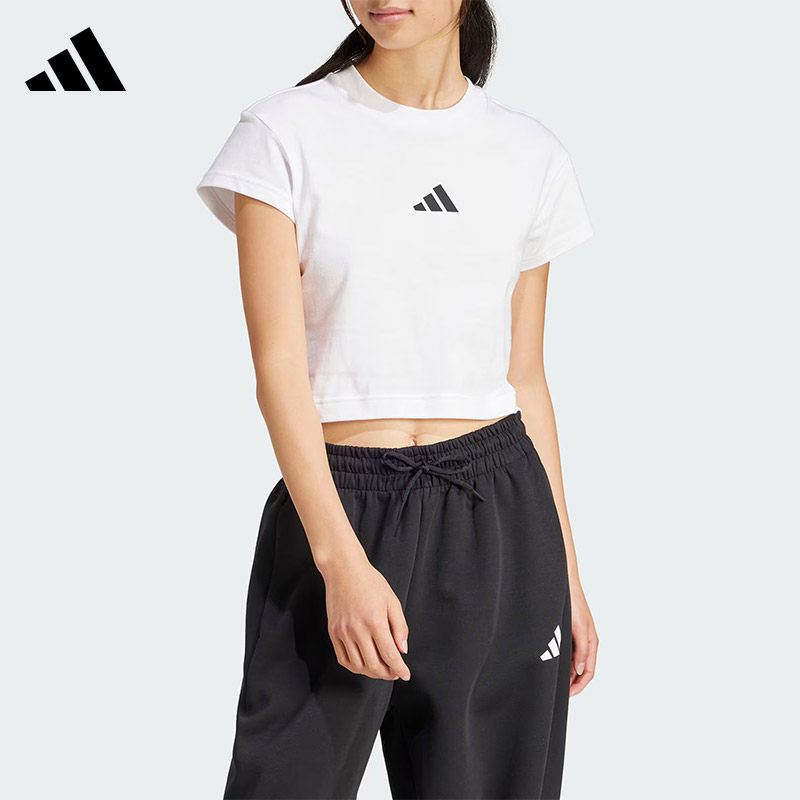 Adidas阿迪达斯女子运动休闲T恤圆领修身短款上衣短袖JE4001