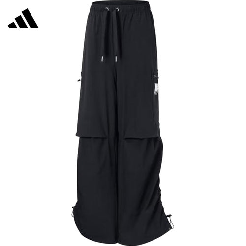Adidas三叶草女款宽松工装抽绳直筒运动伞兵裤长裤JN1685 JN1684