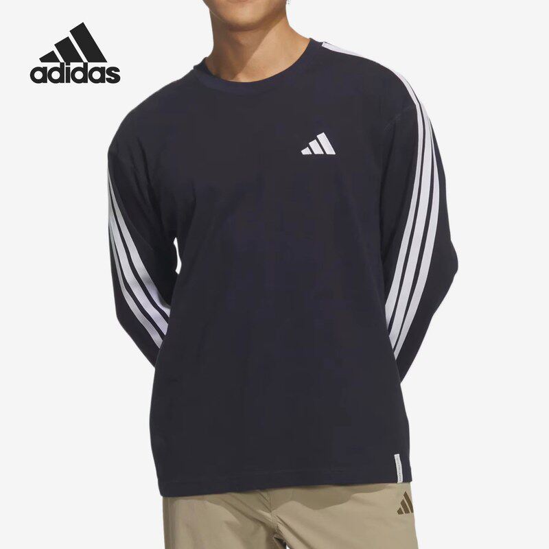 adidas阿迪达斯上衣男2026秋圆领运动休闲舒适黑色长袖T恤 KF3729