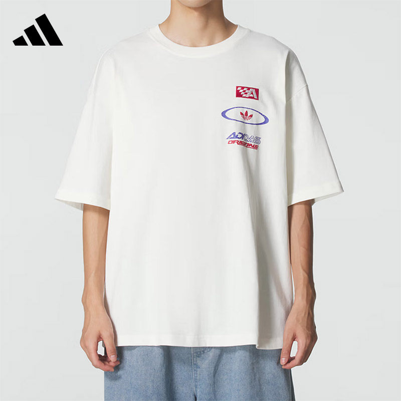 Adidas阿迪达斯三叶草男子短袖MOTO GFX 宽松休闲圆领T恤KH1198