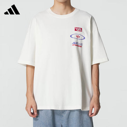 Adidas阿迪达斯三叶草男子短袖MOTO GFX 宽松休闲圆领T恤KH1198