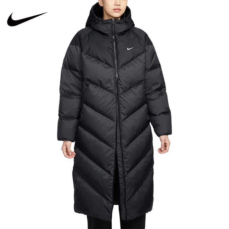 Nike耐克女子防风保暖长款连帽羽绒服外套运动休闲上衣夹克HV5237