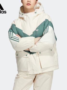 阿迪达斯三叶草羽绒服外套女2023冬季新款运动服保暖夹克HS9518