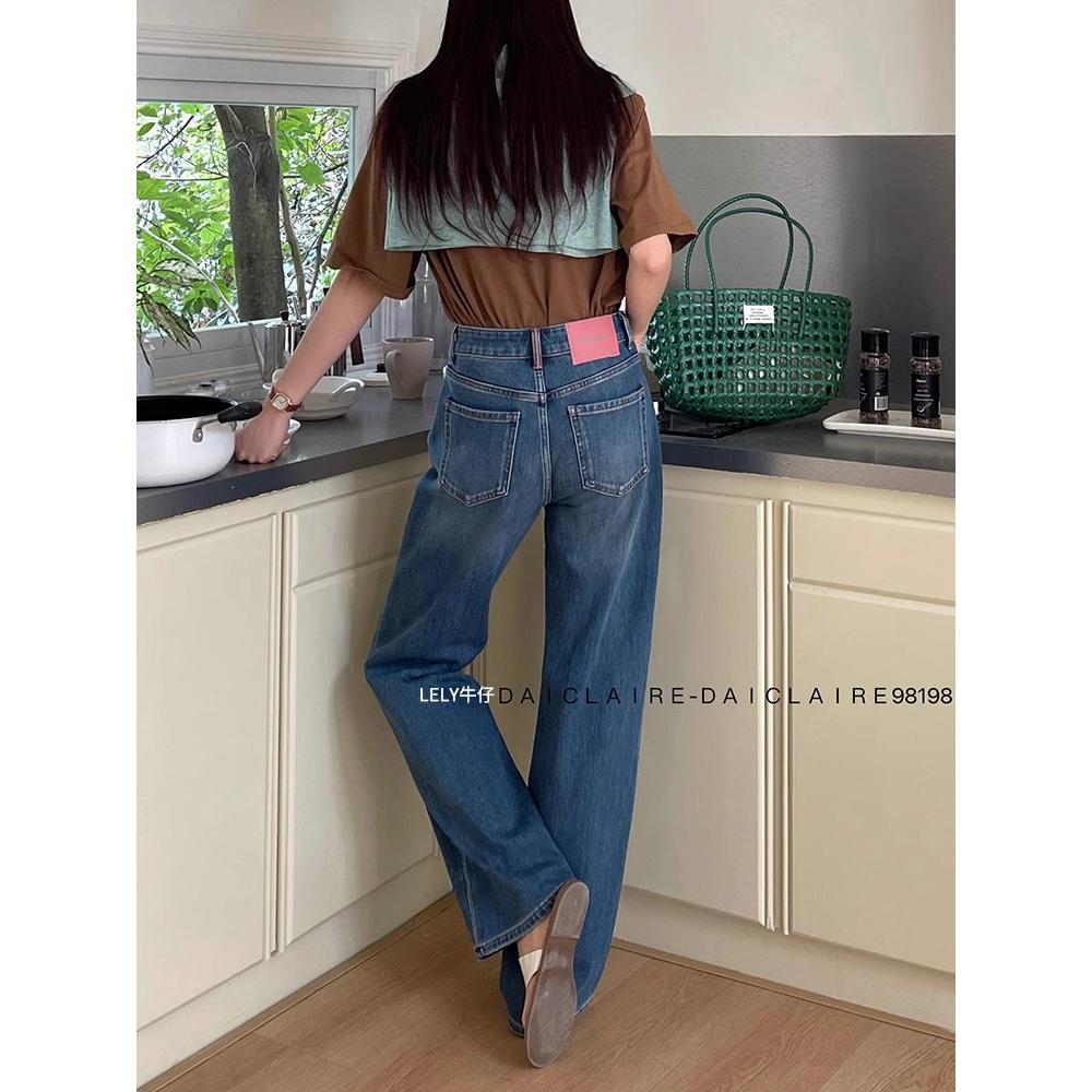 代嘉儿98198直筒牛仔裤女2025早春阔腿裤蓝色高腰拖地裤