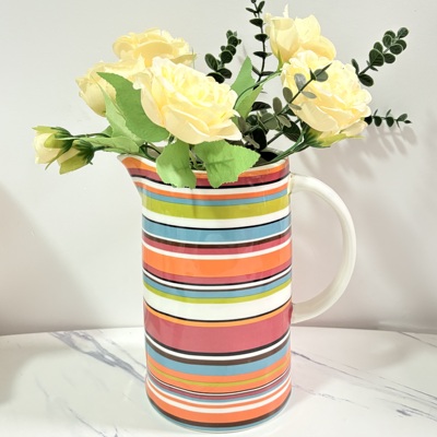 TABLEAU 彩虹条纹陶瓷花瓶带把手干花鲜花插花瓶客厅餐桌装饰摆件