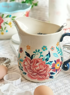 先锋女人陶瓷花朵新款引流奶杯4cup带把手导流壶烘焙工具收纳桶
