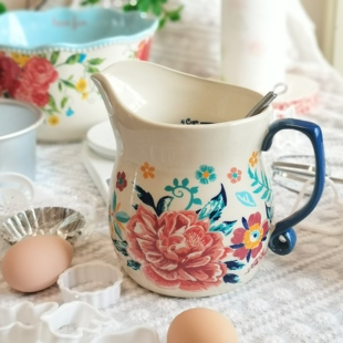 先锋女人陶瓷花朵新款引流奶杯4cup带把手导流壶烘焙工具收纳桶