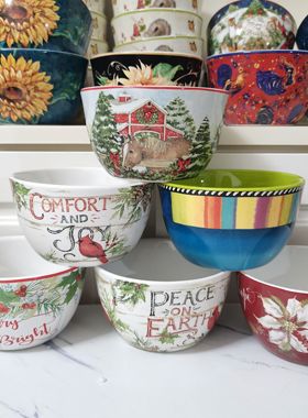 陶瓷碗杯盘森林童话兔子狐狸向日葵Certified International微瑕