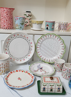 出口英国Cath kidston陶瓷8寸餐盘小兔花朵桃心引流杯冷水壶微瑕