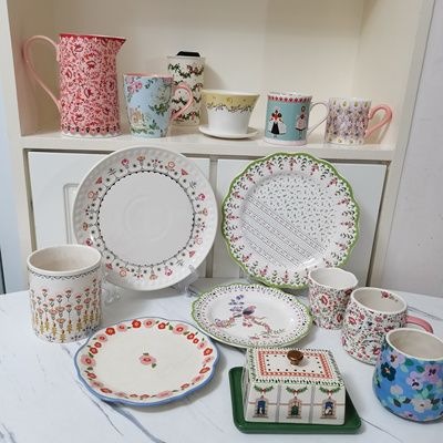 出口英国Cath kidston陶瓷8寸餐盘小兔花朵桃心引流杯冷水壶微瑕