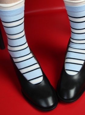 ALIAS MAE进口牛皮黑色复古时髦圆头中跟粗跟浅口女芭蕾鞋单鞋