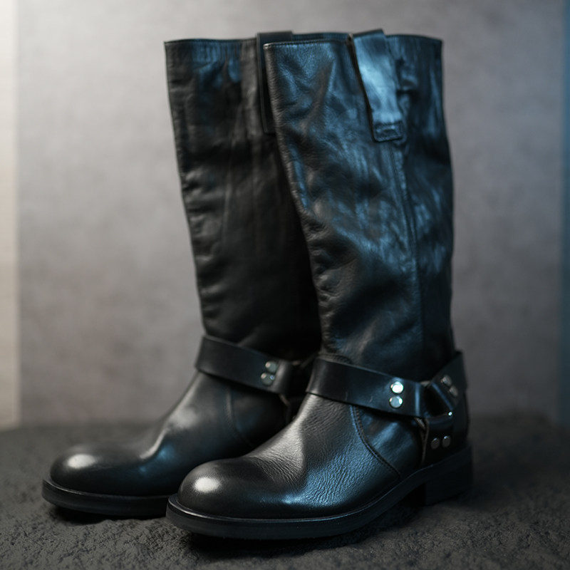 2024新款大利头层水洗牛皮骑士靴