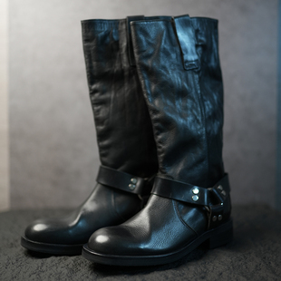 ALIAS MAE静奢水洗马皮女中筒靴重工制造骑士靴牛皮机车靴