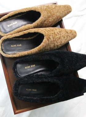 ALIAS MAE 2025进口BABY羊羔毛原创尖头包头低跟秋冬女毛毛拖鞋