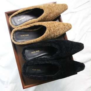 2025进口BABY羊羔毛原创尖头包头低跟秋冬女毛毛拖鞋 ALIAS MAE