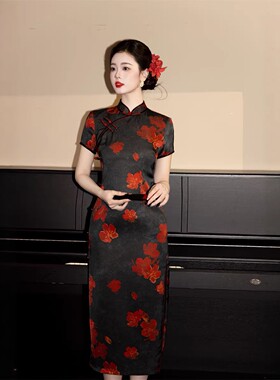 2026春夏款缎面老上海民国风复古改良日常旗袍妈妈中式女装12698