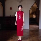 刺绣红色婚礼订婚敬酒服回娘家礼服旗袍276018 无袖 2026夏新款 长款