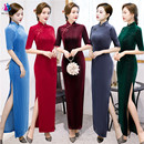 秋款 老上海改良长款 年轻款 冬款 连衣裙 中袖 年会演出旗袍2023年新款