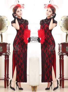 长款旗袍2023夏季修身中式复古长款性感宴会旗袍走秀蕾丝旗袍亦侣