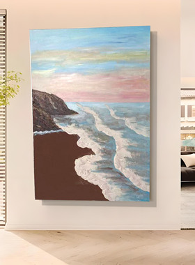 奶油风油画客厅玄关装饰画