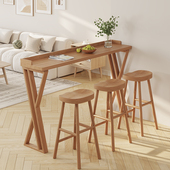 全实木吧台桌家用阳台高脚桌长桌靠窗轻奢窄长条桌客厅沙发边桌椅