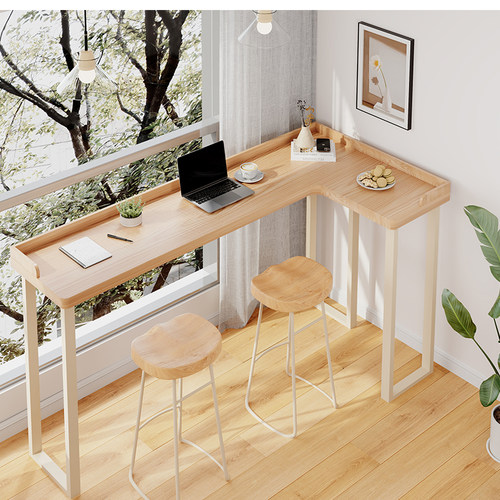 实木左右转角L型吧台桌带围挡边