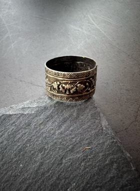 月末魔羯。老银饰。|蝶与花| 老银蝴蝶牡丹花戒。戒指