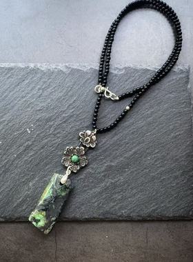 月末魔羯。原创。|花花牌| 老银花件。绿松石无事牌。项链