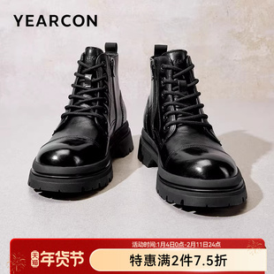 意尔康男鞋冬秋季真皮靴子高帮皮鞋男款中帮骑士靴男士工装马丁靴