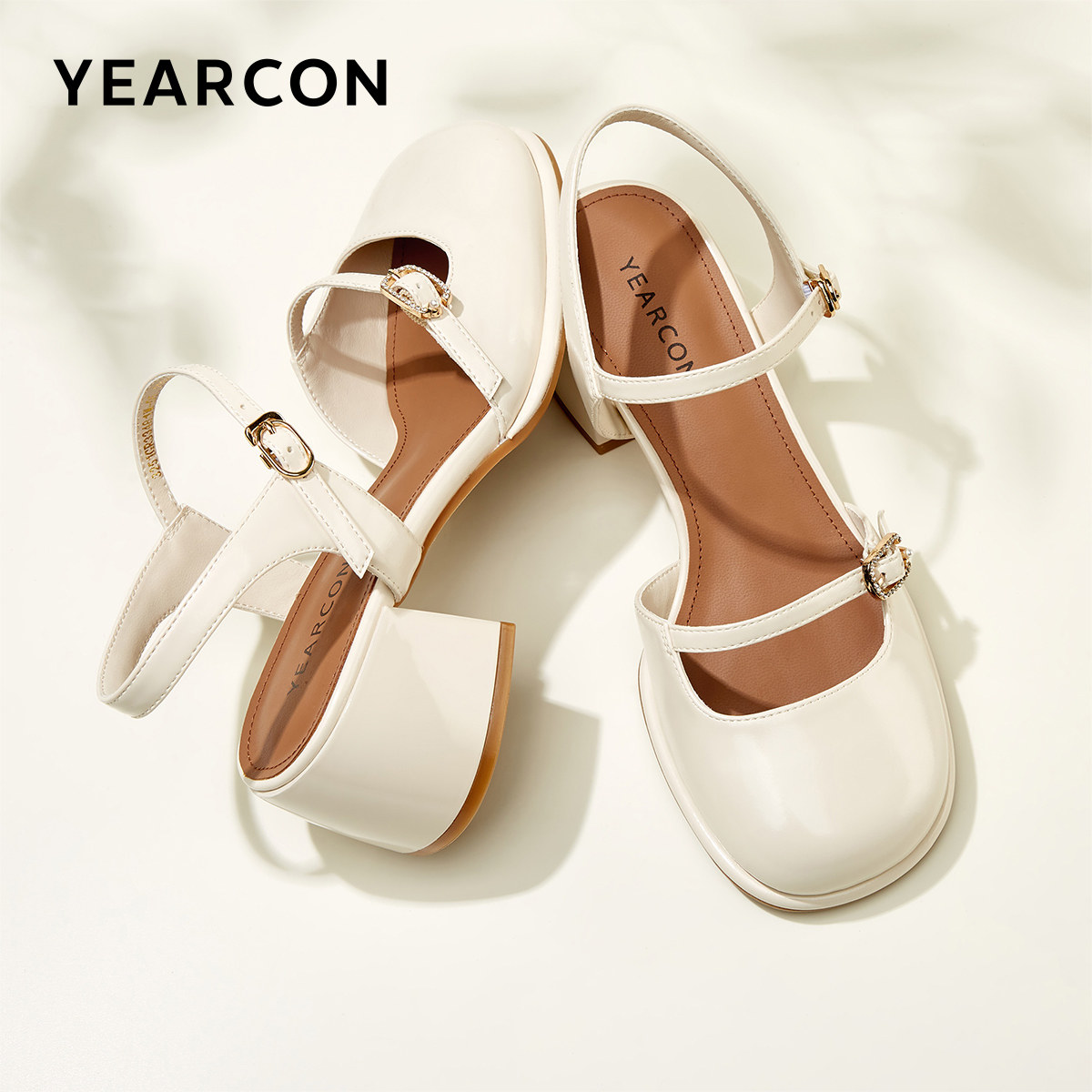 意尔康女鞋夏季高跟包头凉鞋外穿玛丽珍粗跟一字扣女士配裙子气质