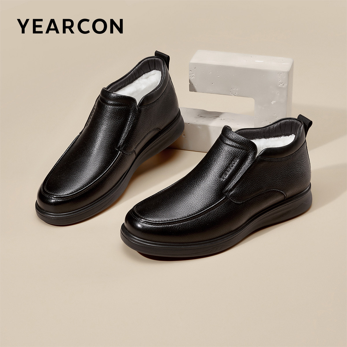 意尔康男鞋冬季高帮商务休闲皮鞋加厚加绒保暖爸爸棉鞋中老年男士