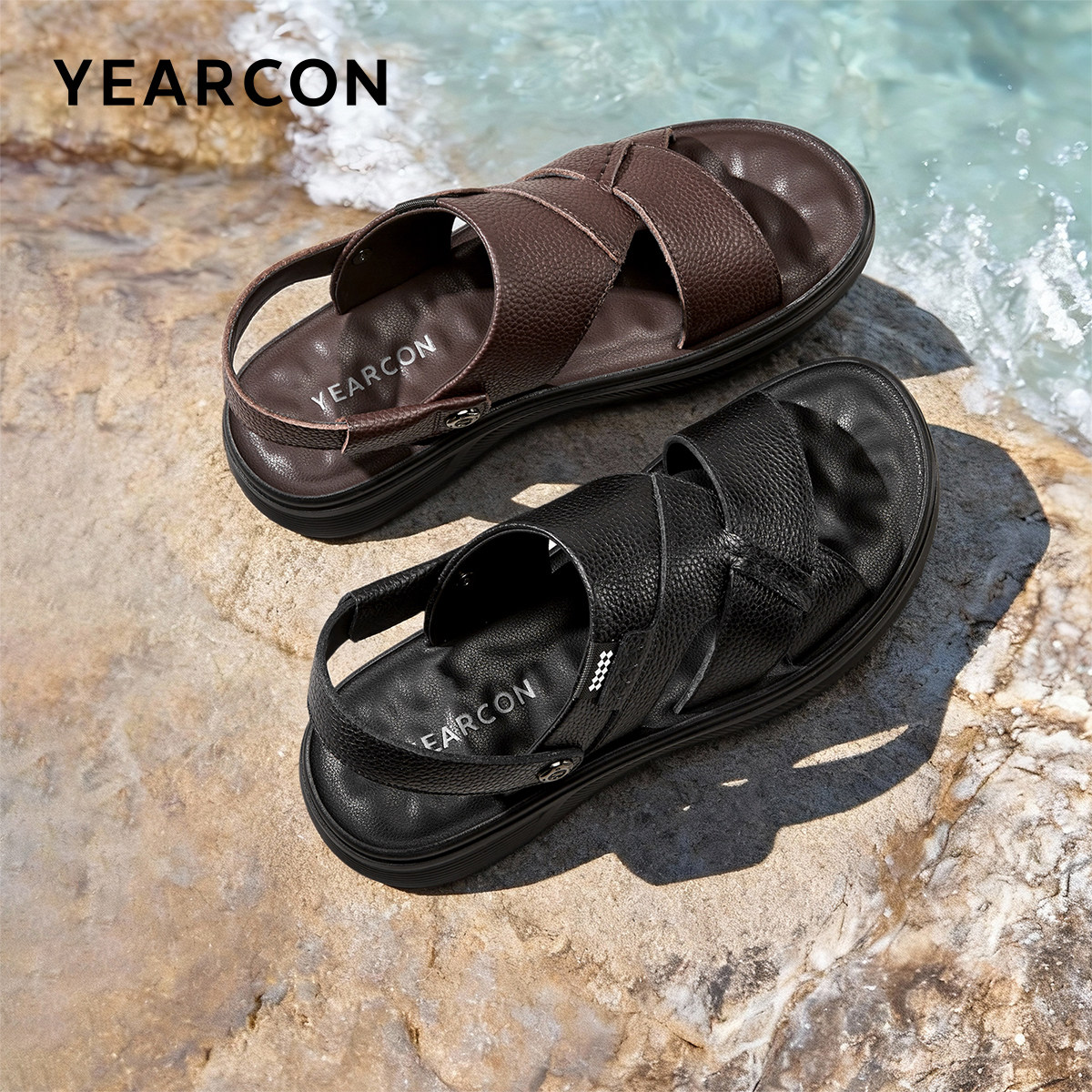 意尔康男鞋2026新款夏季男款真皮开车两用凉鞋拖鞋男士软底爸爸鞋